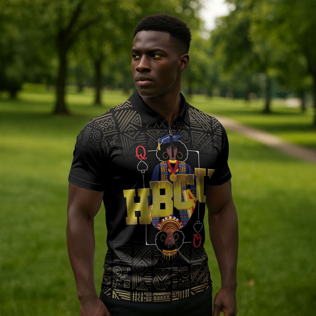 HBCU Grad Personalized Queen Poker Card Zipper Polo Shirt Golden Pattern