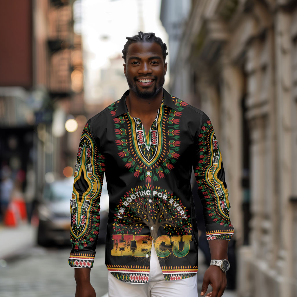 I'm Rooting For Every HBCU Dashiki Style Long Sleeve Button Shirt
