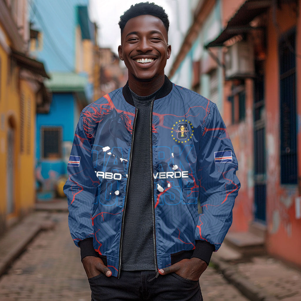 Cape Verde Football WC26 Custom Bomber Jacket Dark Horse Rising
