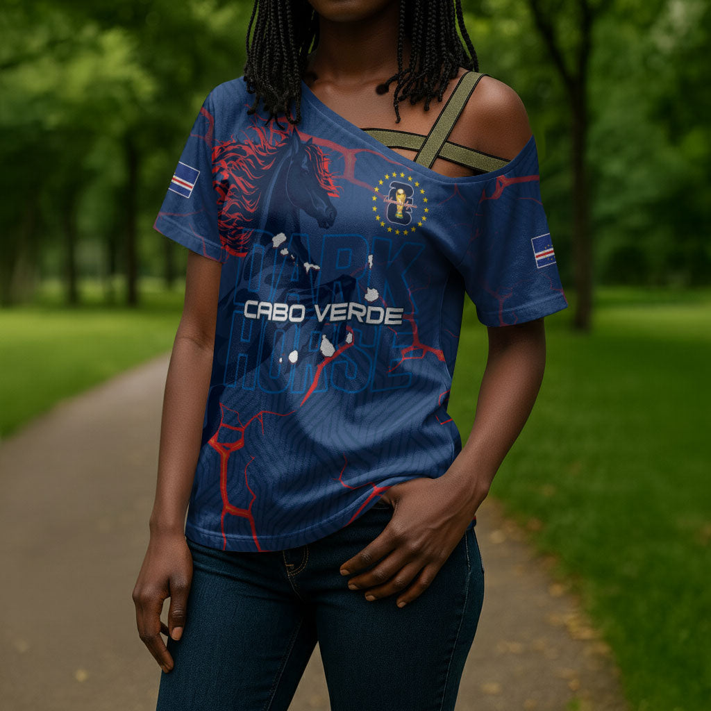Cape Verde Football WC26 Custom Cross Shoulder Shirt Dark Horse Rising