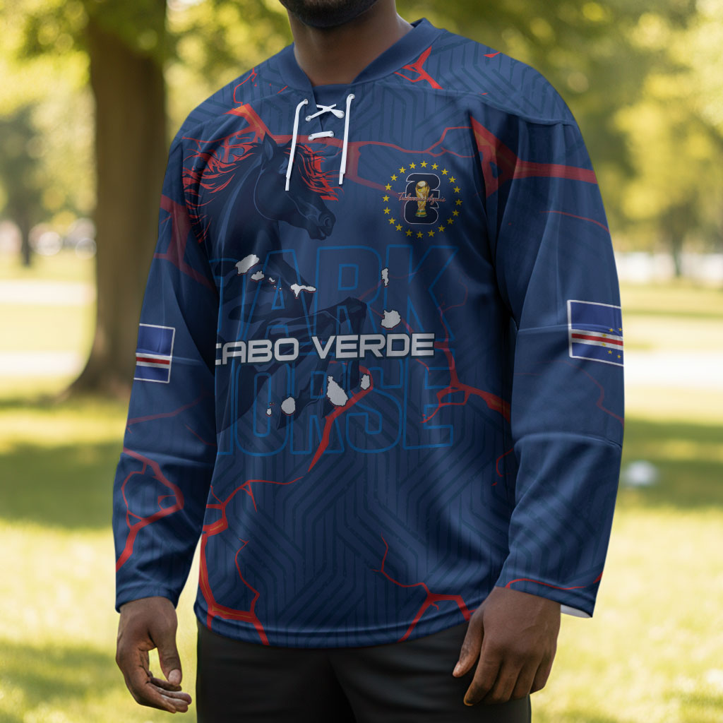 Cape Verde Football WC26 Custom Hockey Jersey Dark Horse Rising