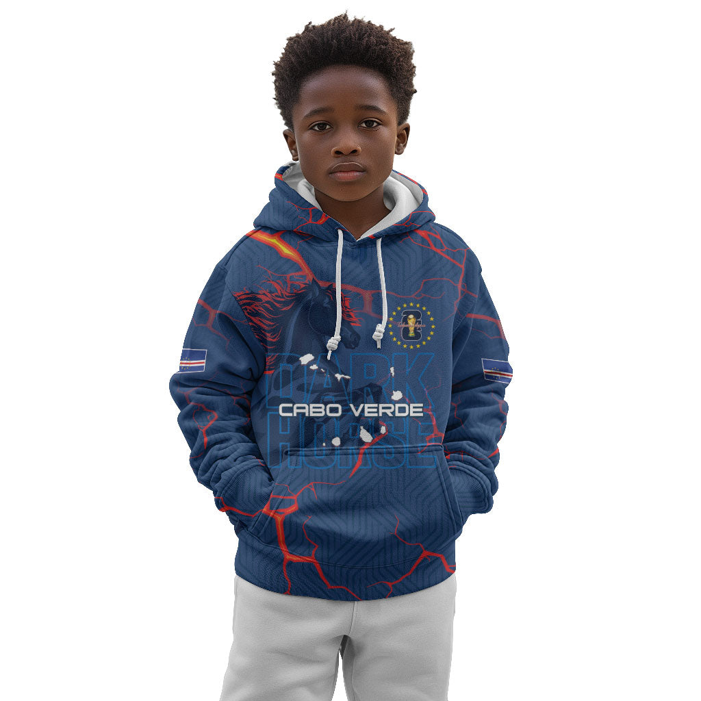 Cape Verde Football WC26 Custom Kid Hoodie Dark Horse Rising