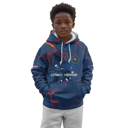 Cape Verde Football WC26 Custom Kid Hoodie Dark Horse Rising