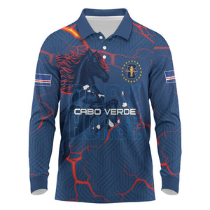 Cape Verde Football WC26 Custom Long Sleeve Polo Shirt Dark Horse Rising