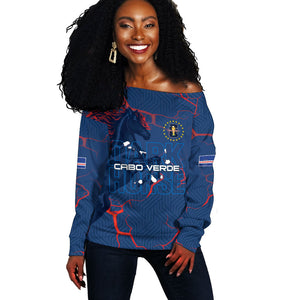 Cape Verde Football WC26 Custom Off Shoulder Sweater Dark Horse Rising