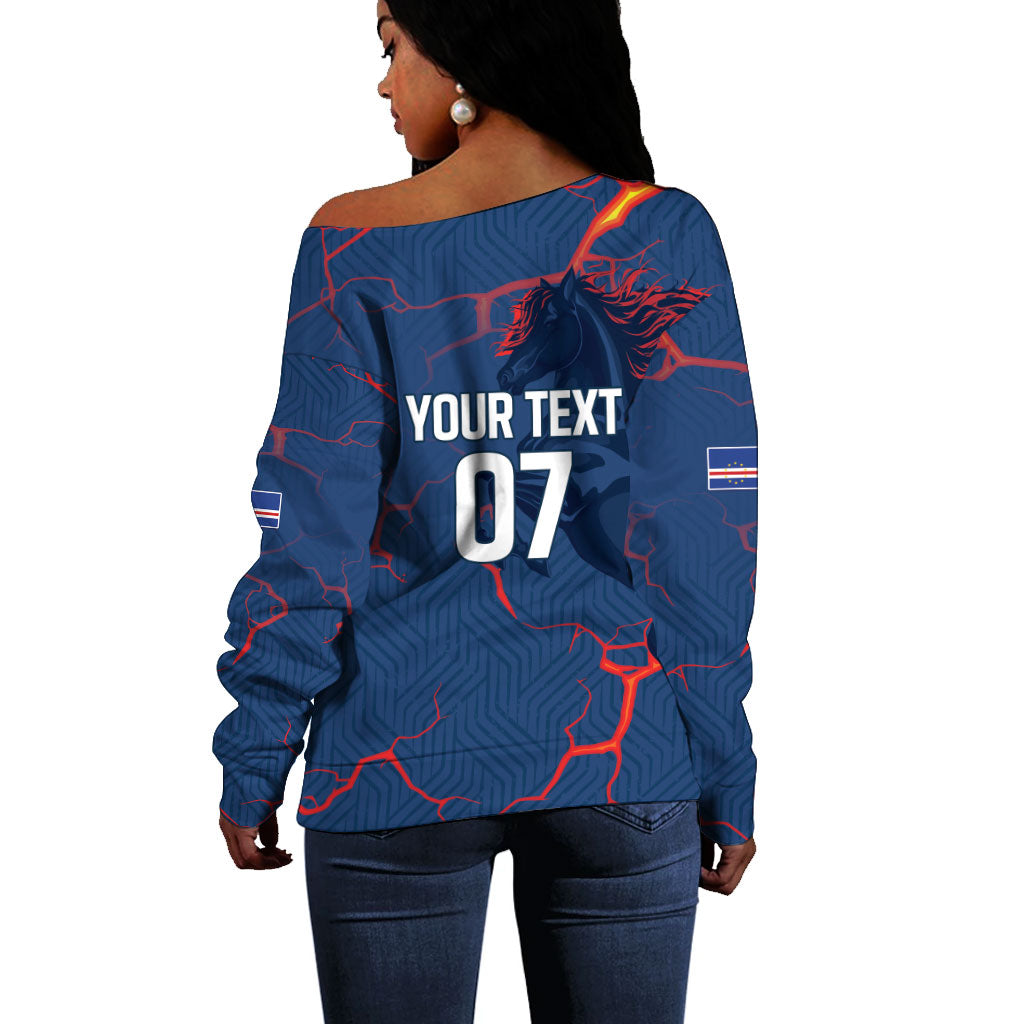 Cape Verde Football WC26 Custom Off Shoulder Sweater Dark Horse Rising