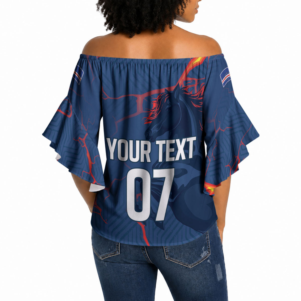 Cape Verde Football WC26 Custom Off Shoulder Wrap Waist Top Dark Horse Rising