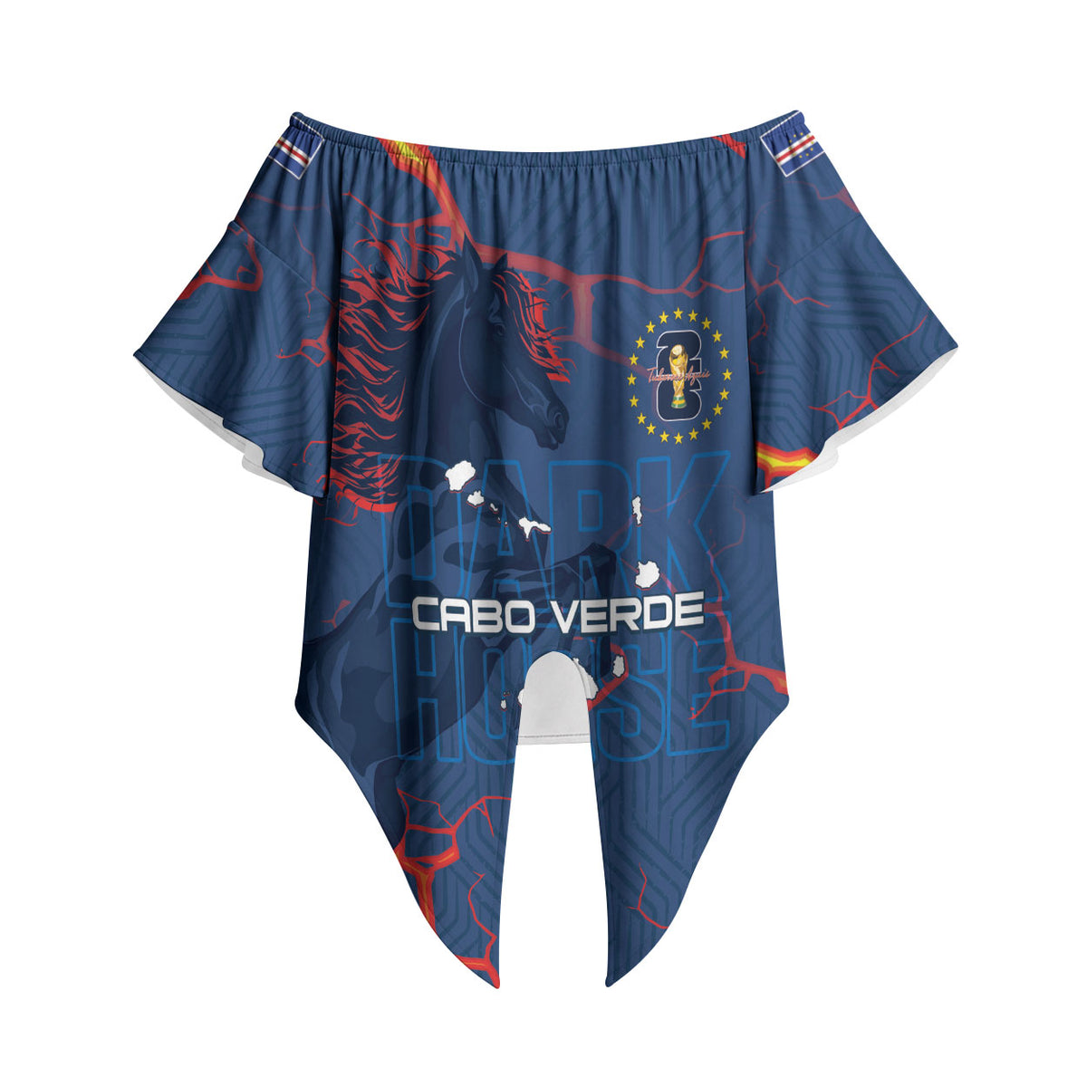 Cape Verde Football WC26 Custom Off Shoulder Wrap Waist Top Dark Horse Rising