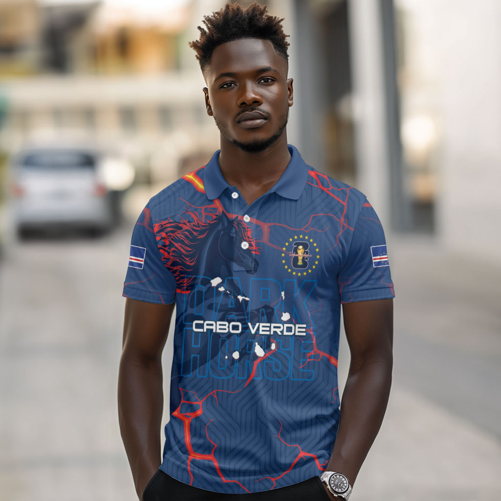 Cape Verde Football WC26 Custom Polo Shirt Dark Horse Rising