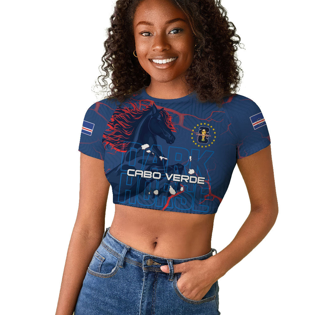 Cape Verde Football WC26 Custom Raglan Cropped T shirt Dark Horse Rising