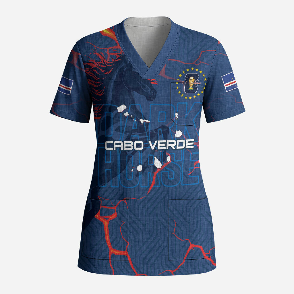 Cape Verde Football WC26 Custom Scrub Top Dark Horse Rising