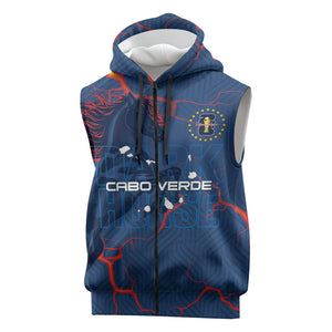 Cape Verde Football WC26 Custom Sleeveless Zip Hoodie Dark Horse Rising