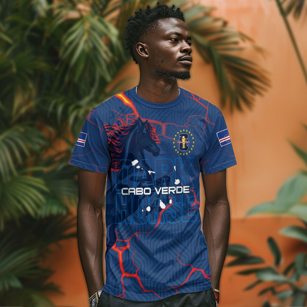Cape Verde Football WC26 Custom T shirt Dark Horse Rising