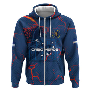 Cape Verde Football WC26 Custom Zip Hoodie Dark Horse Rising