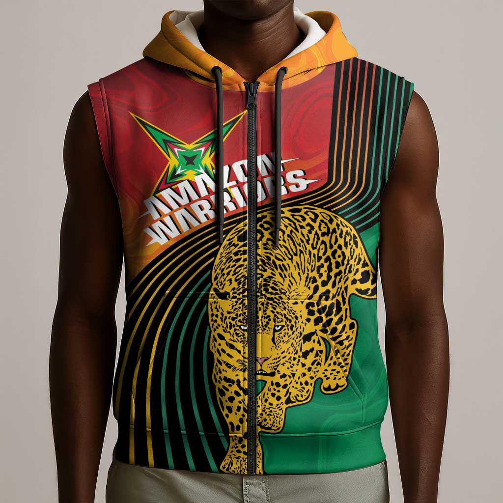 Personalized Afro Guyana Cricket Amazon Warriors Sleeveless Zip Hoodie Fierce Jaguars - African Pride