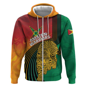 Personalized Afro Guyana Cricket Amazon Warriors Zip Hoodie Fierce Jaguars - African Pride