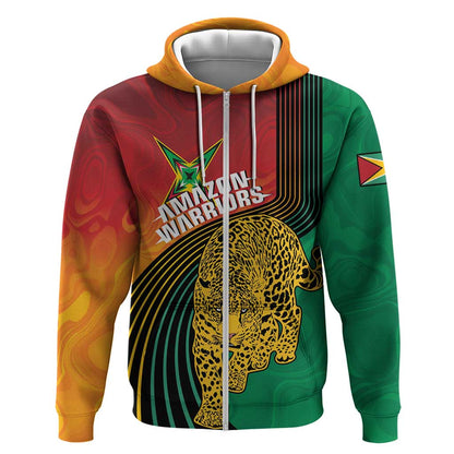 Personalized Afro Guyana Cricket Amazon Warriors Zip Hoodie Fierce Jaguars - African Pride