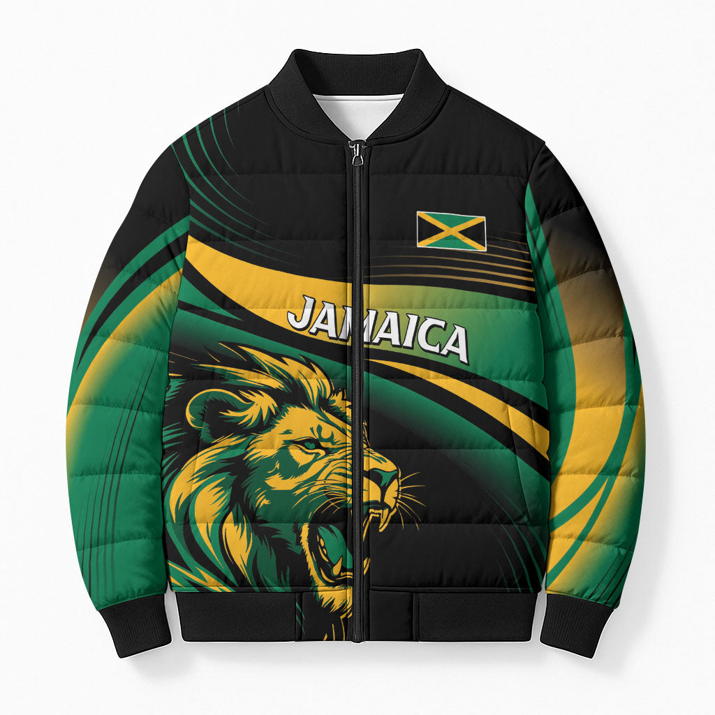 Afro-Jamaica Heritage Custom Bomber Puffer Jacket Roaring Lion