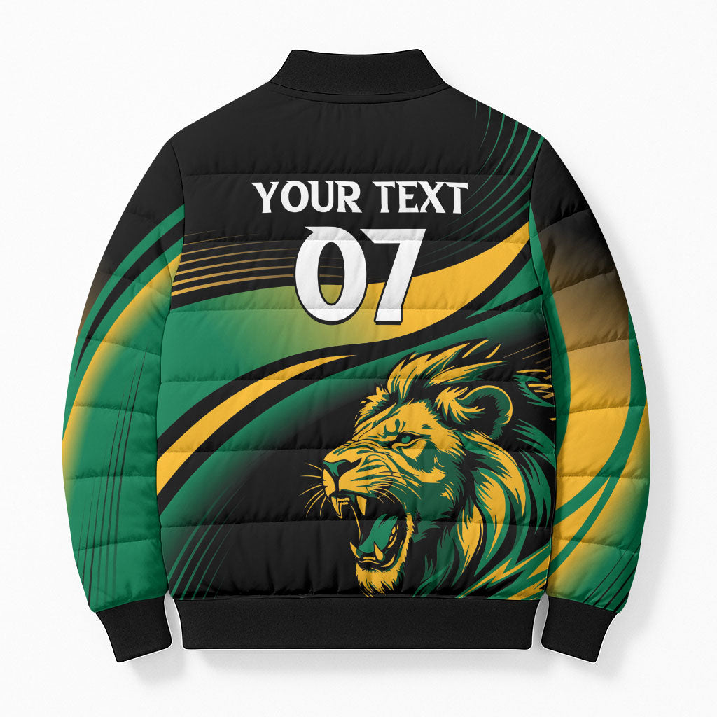 Afro-Jamaica Heritage Custom Bomber Puffer Jacket Roaring Lion