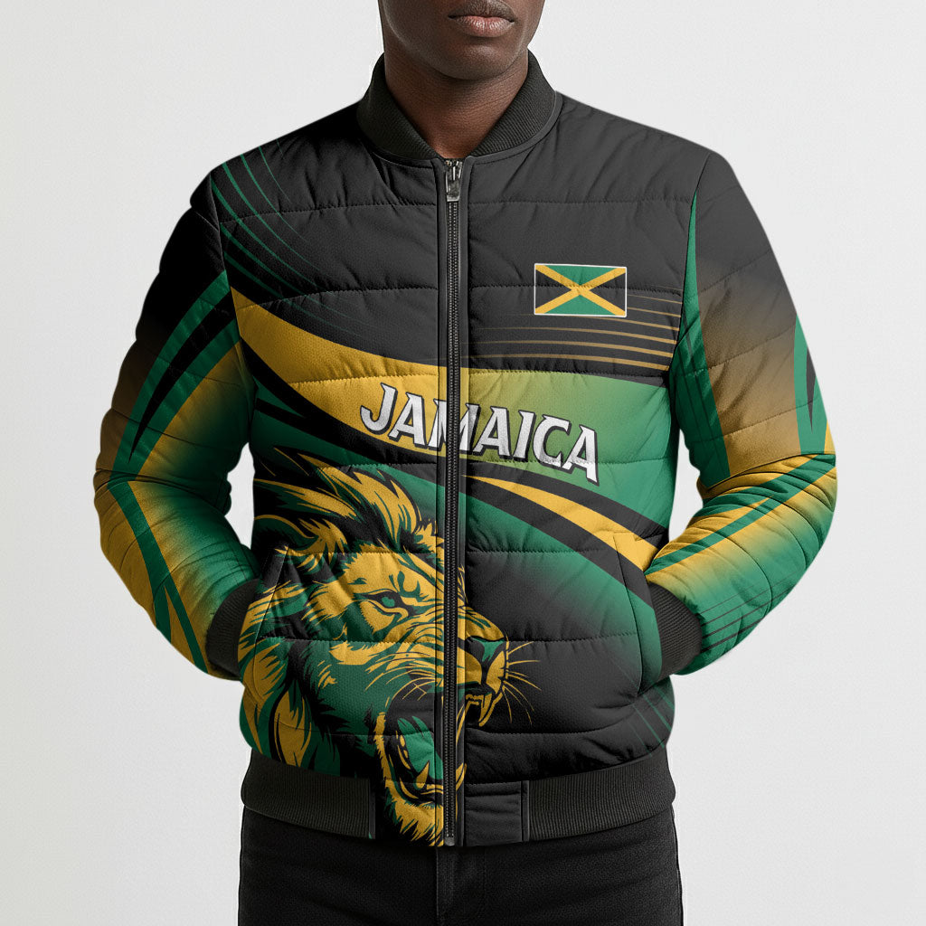 Afro-Jamaica Heritage Custom Bomber Puffer Jacket Roaring Lion