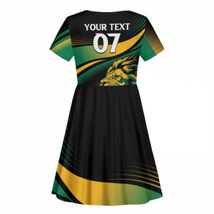 Afro-Jamaica Heritage Custom Kid Short Sleeve Dress Roaring Lion