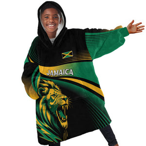 Afro-Jamaica Heritage Custom Kid Wearable Blanket Hoodie Roaring Lion