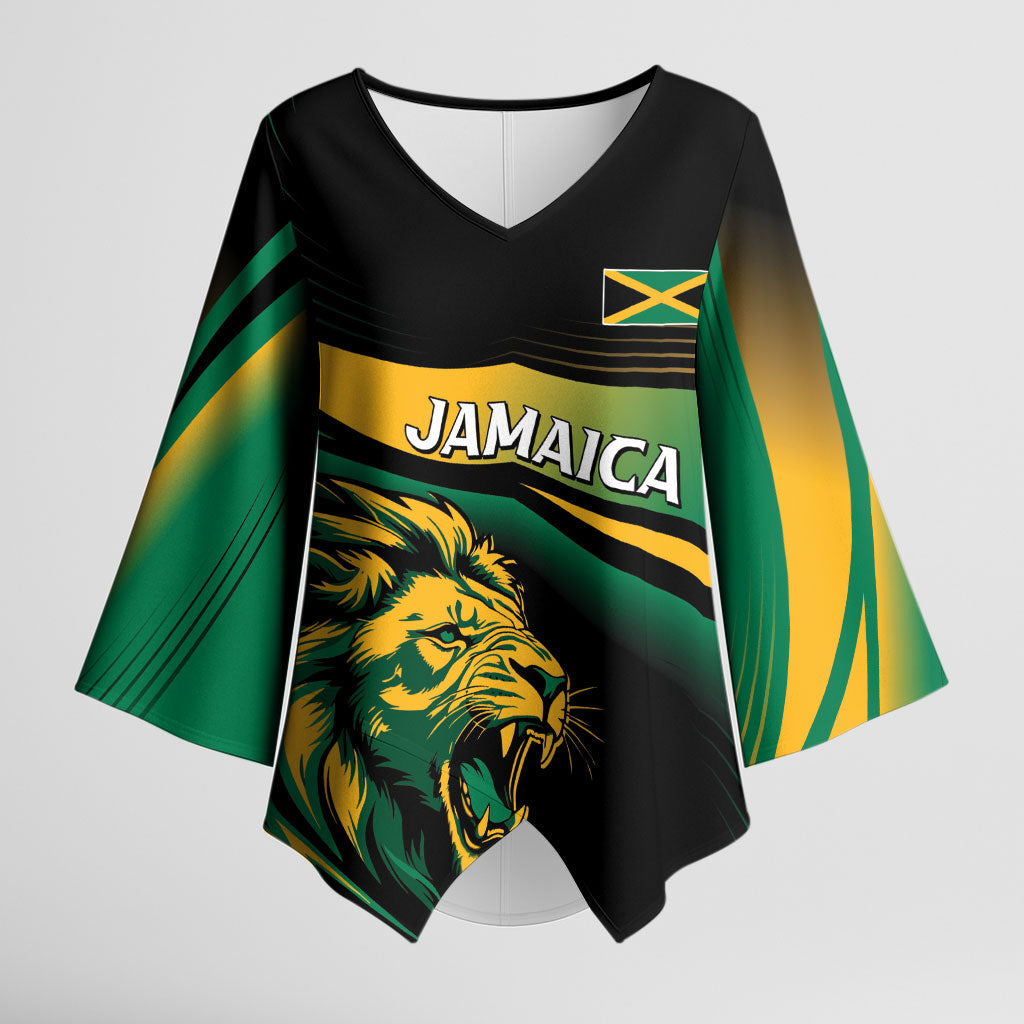 Afro-Jamaica Heritage Custom Kimono Sleeve Blouse Roaring Lion