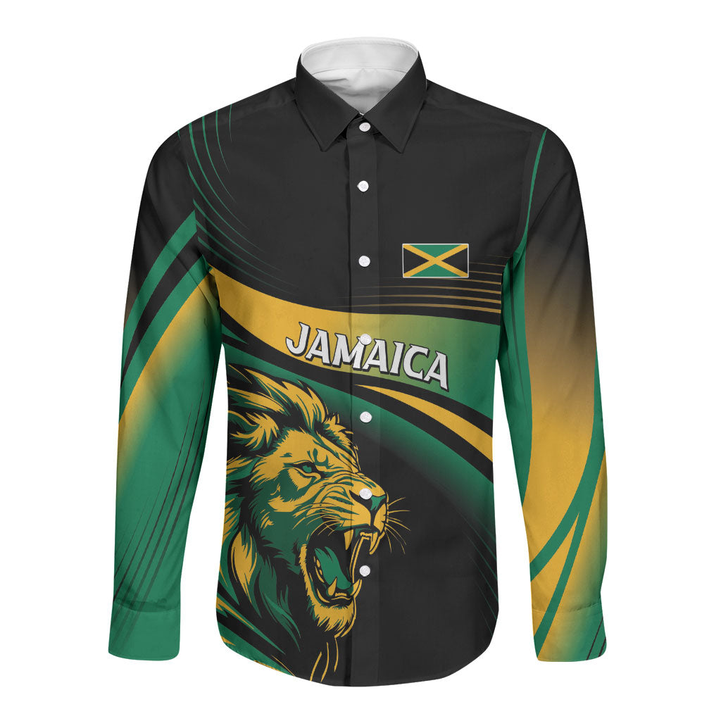 Afro-Jamaica Heritage Custom Long Sleeve Button Shirt Roaring Lion