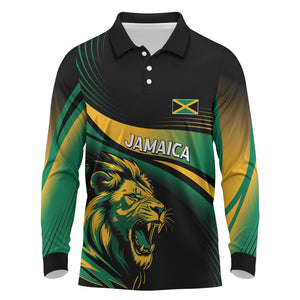 Afro-Jamaica Heritage Custom Long Sleeve Polo Shirt Roaring Lion