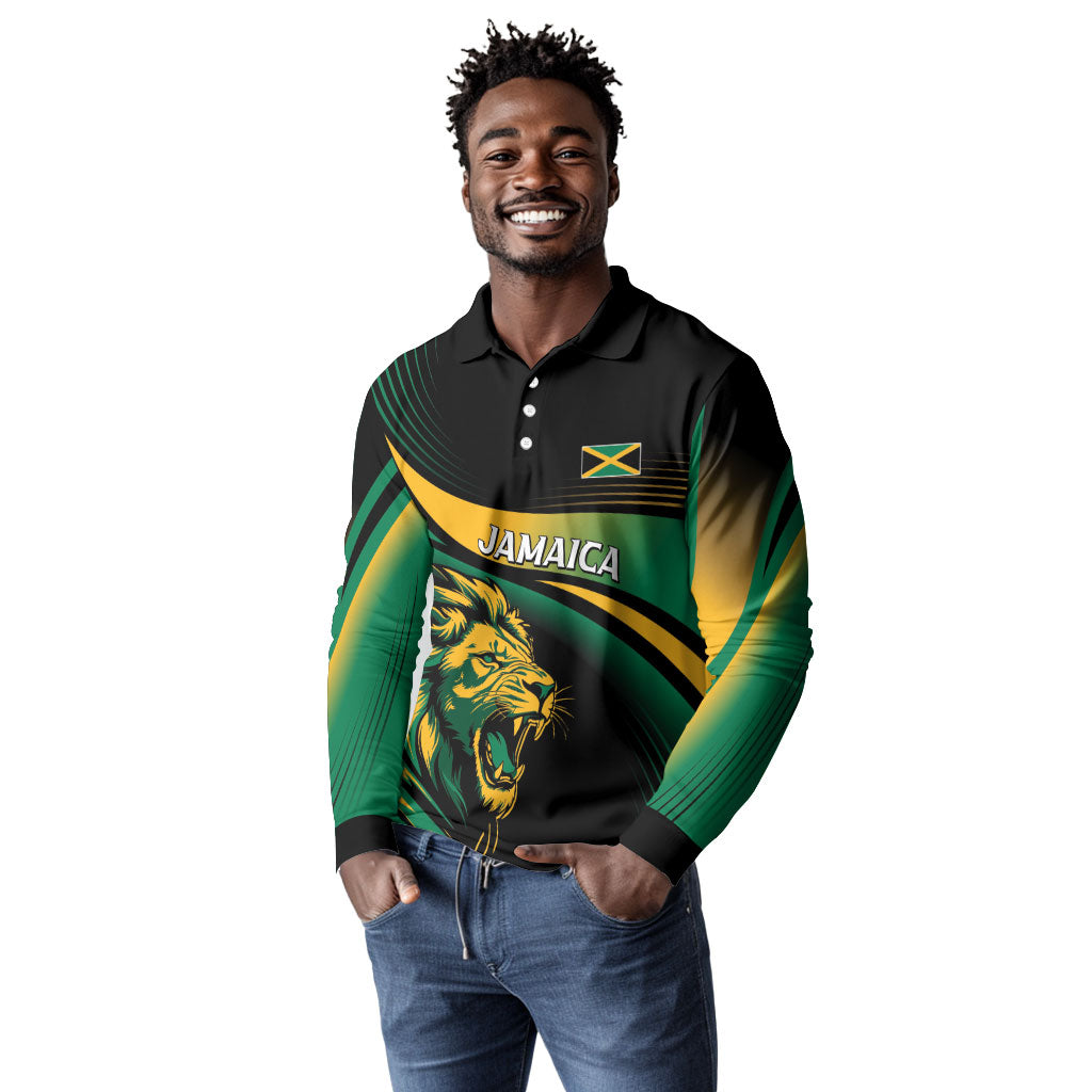Afro-Jamaica Heritage Custom Long Sleeve Polo Shirt Roaring Lion
