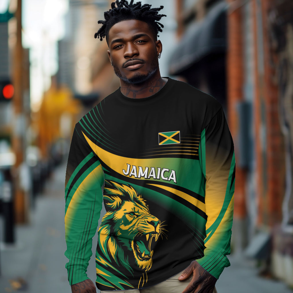Afro-Jamaica Heritage Custom Long Sleeve Shirt Roaring Lion