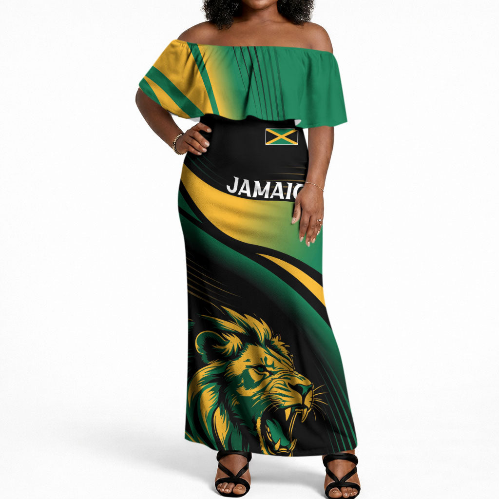 Afro-Jamaica Heritage Custom Off Shoulder Maxi Dress Roaring Lion