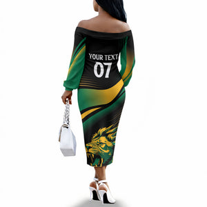 Afro-Jamaica Heritage Custom Off The Shoulder Long Sleeve Dress Roaring Lion