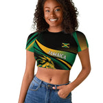 Afro-Jamaica Heritage Custom Raglan Cropped T shirt Roaring Lion