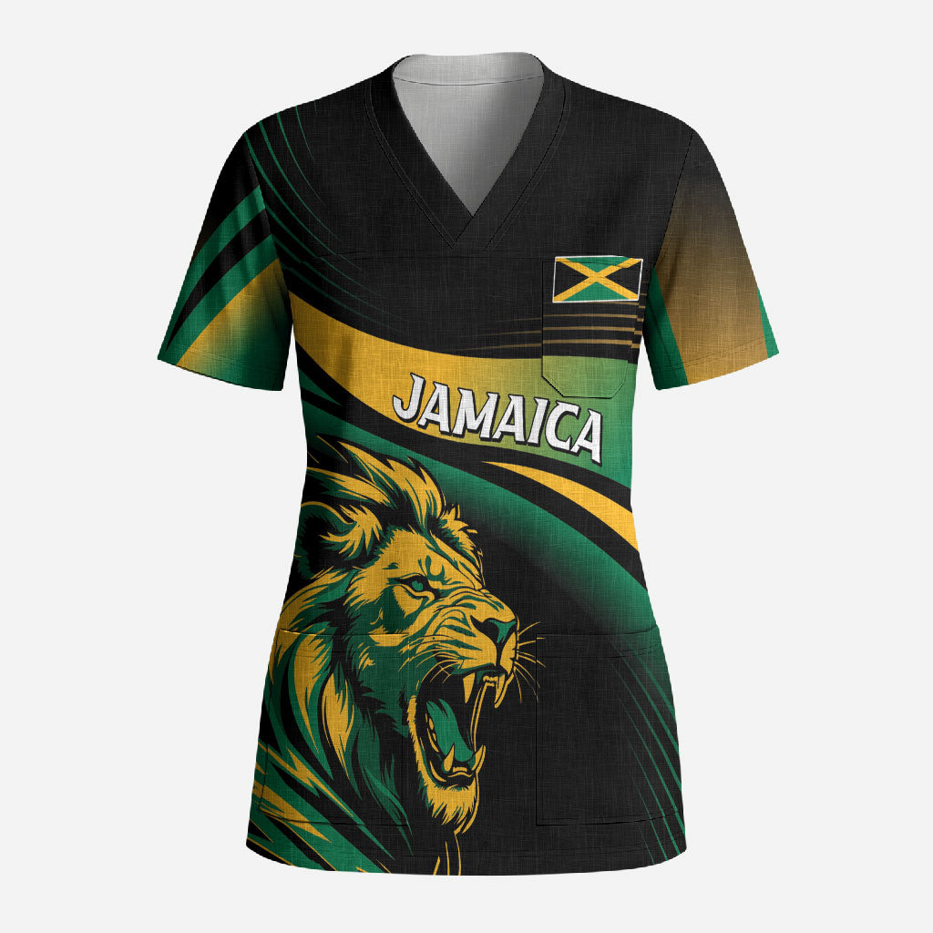Afro-Jamaica Heritage Custom Scrub Top Roaring Lion