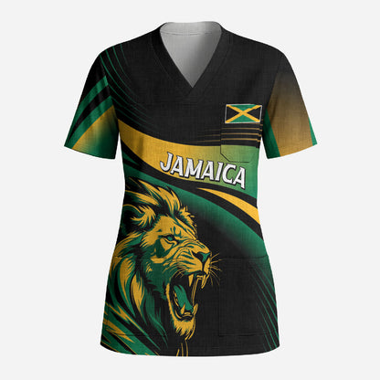 Afro-Jamaica Heritage Custom Scrub Top Roaring Lion