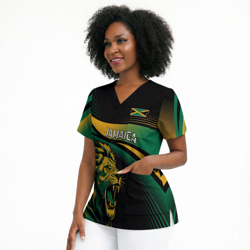 Afro-Jamaica Heritage Custom Scrub Top Roaring Lion