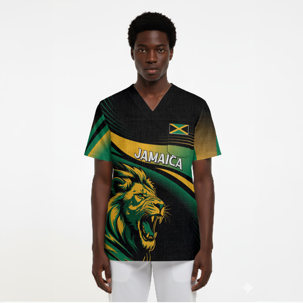 Afro-Jamaica Heritage Custom Scrub Top Roaring Lion