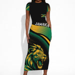 Afro-Jamaica Heritage Custom Short Sleeve Bodycon Dress Roaring Lion