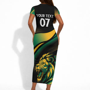 Afro-Jamaica Heritage Custom Short Sleeve Bodycon Dress Roaring Lion