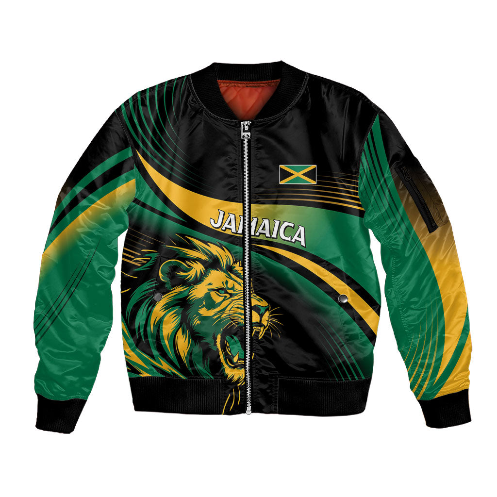 Afro-Jamaica Heritage Custom Sleeve Zip Bomber Jacket Roaring Lion