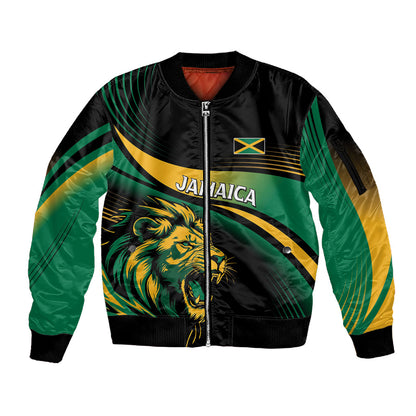 Afro-Jamaica Heritage Custom Sleeve Zip Bomber Jacket Roaring Lion