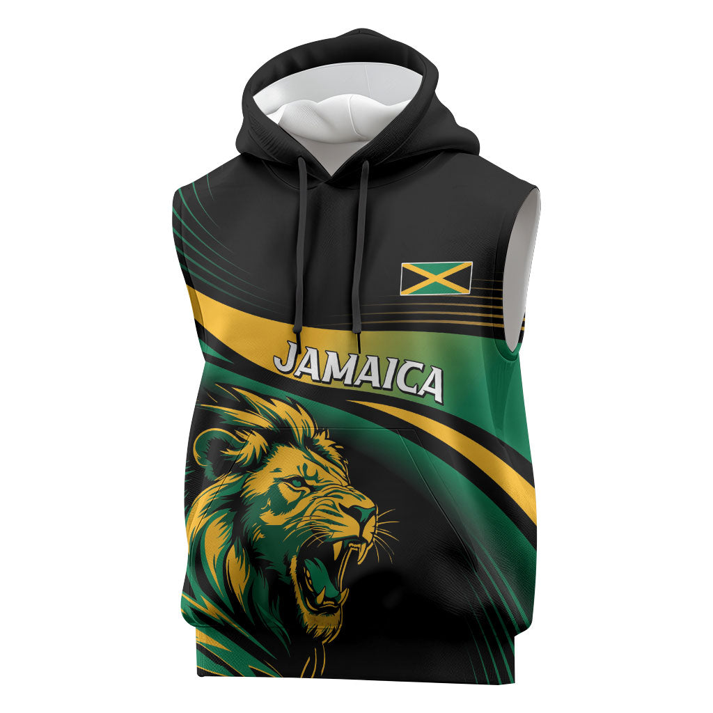 Afro-Jamaica Heritage Custom Sleeveless Hoodie Roaring Lion