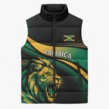 Afro-Jamaica Heritage Custom Sleeveless Puffer Jacket Roaring Lion