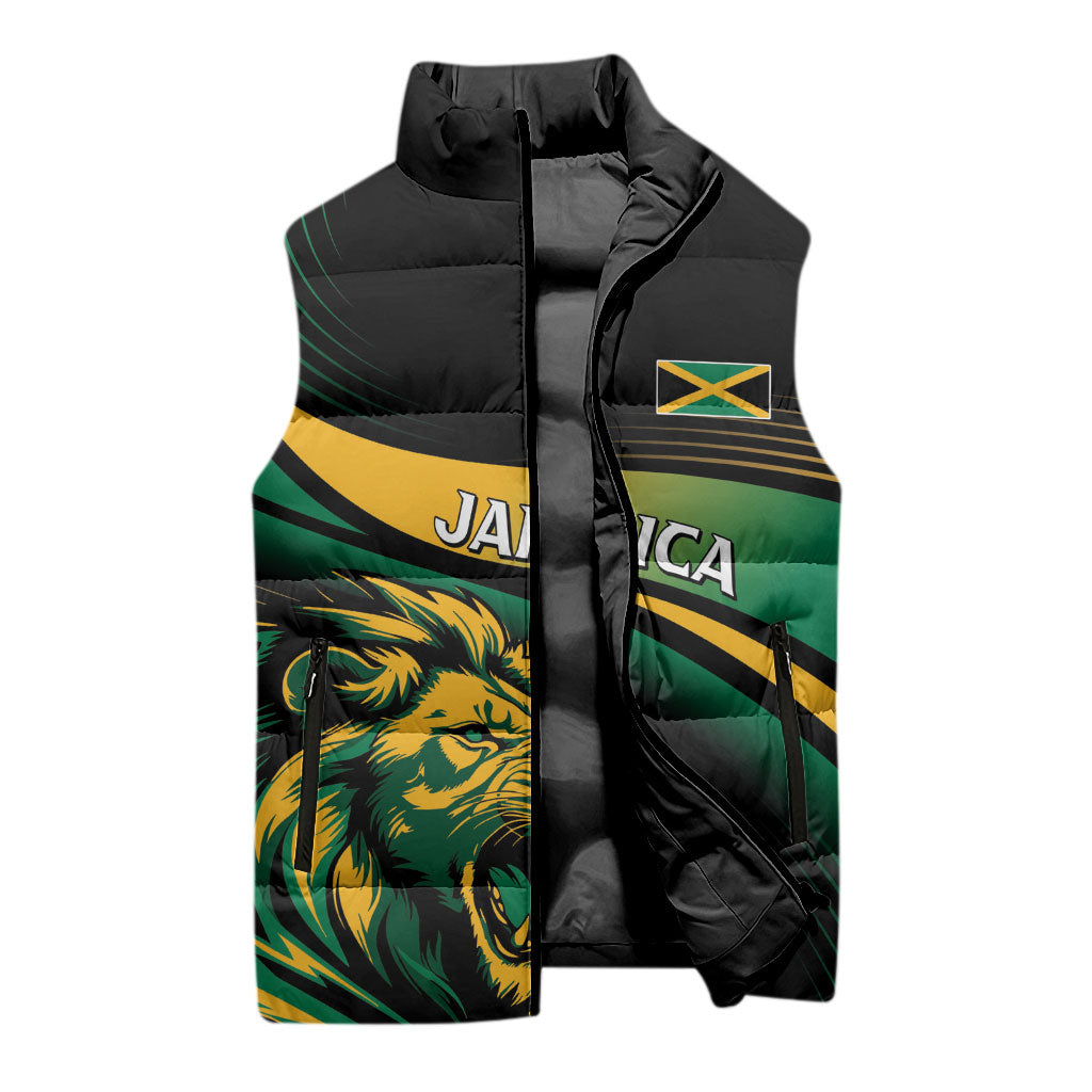 Afro-Jamaica Heritage Custom Sleeveless Puffer Jacket Roaring Lion