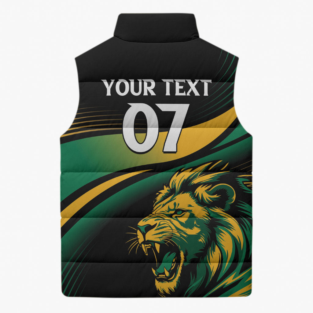 Afro-Jamaica Heritage Custom Sleeveless Puffer Jacket Roaring Lion