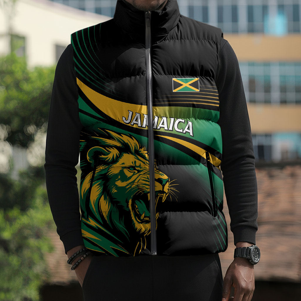 Afro-Jamaica Heritage Custom Sleeveless Puffer Jacket Roaring Lion