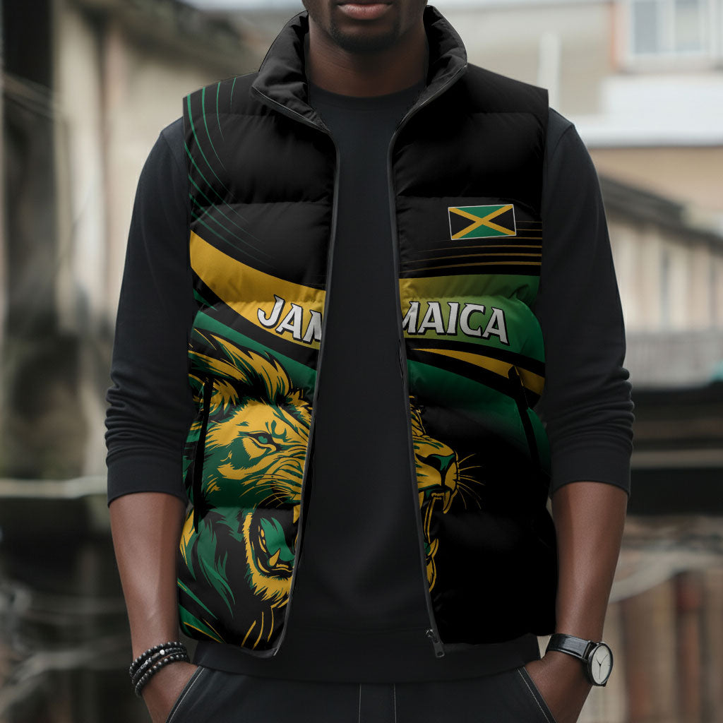 Afro-Jamaica Heritage Custom Sleeveless Puffer Jacket Roaring Lion