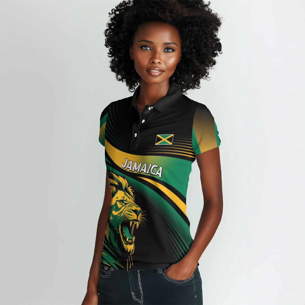 Afro-Jamaica Heritage Custom Women Polo Shirt Roaring Lion