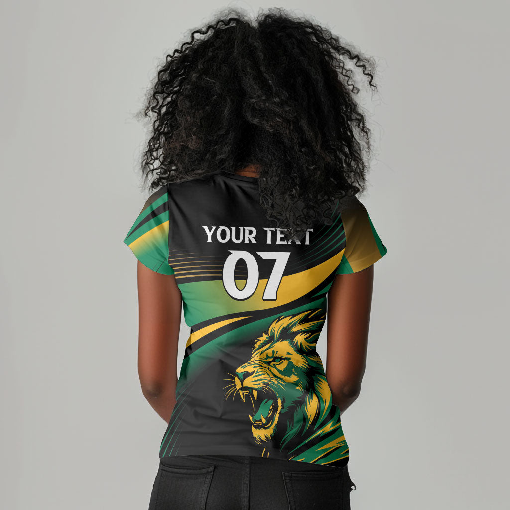 Afro-Jamaica Heritage Custom Women V-Neck T-Shirt Roaring Lion